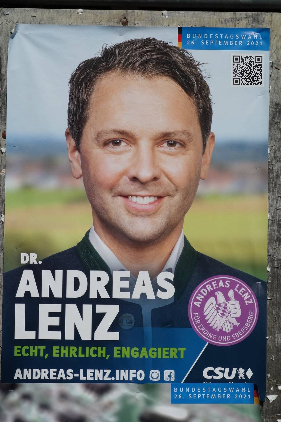 Wahlplakat des Wahlkreiskandidaten von Dr. Andreas Lenz zur Bundestagwahl 2021